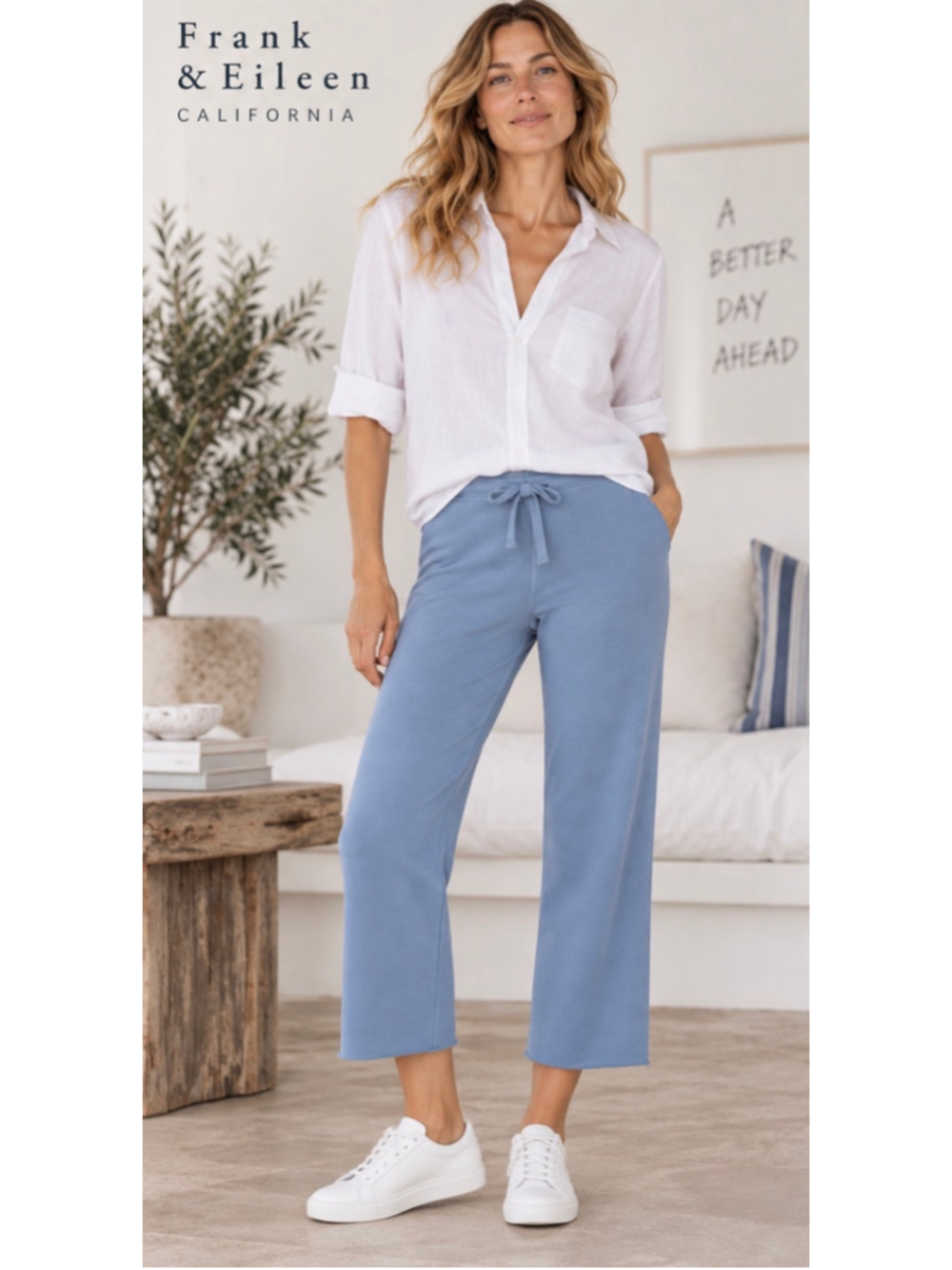 RARE Frank & Eileen Catherine Wide Leg Sweatpants in Slate Blue M New
